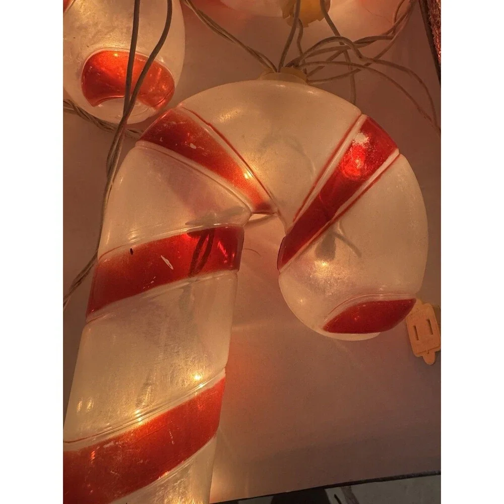 Blow Mold 15 Lighted Candy Canes & Peppermint Christmas Hanging String Lights